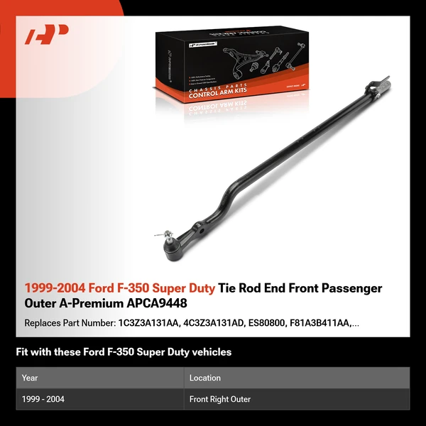 1999-2004 Ford F-350 Super Duty Tie Rod End Front Passenger Outer A-Premium APCA9448