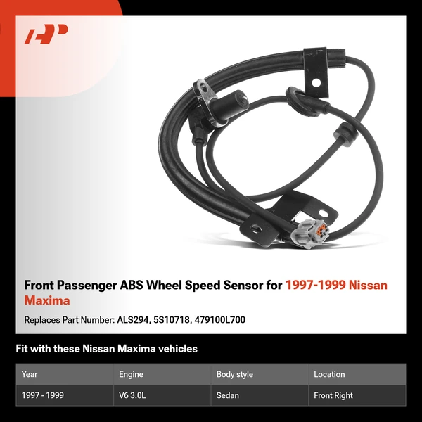 Front Passenger ABS Wheel Speed Sensor for 1997-1999 Nissan Maxima