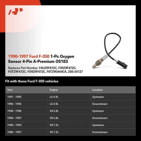 1990-1997 Ford F-350 1-Pc Oxygen Sensor 4-Pin A-Premium OS183
