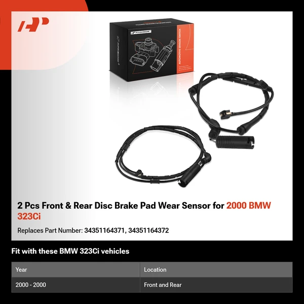 2 Pcs Front & Rear Disc Brake Pad Wear Sensor for 2000 BMW 323Ci