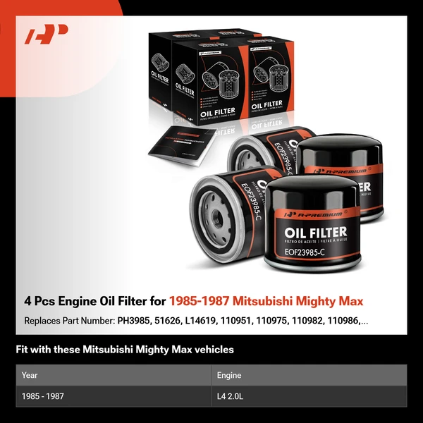 4 Pcs Engine Oil Filter for 1985-1987 Mitsubishi Mighty Max