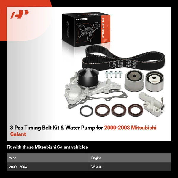 8 Pcs Timing Belt Kit & Water Pump for 2000-2003 Mitsubishi Galant