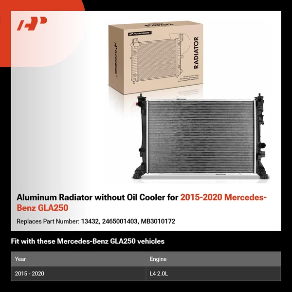 Aluminum Radiator without Oil Cooler for 2015-2020 Mercedes-Benz GLA250