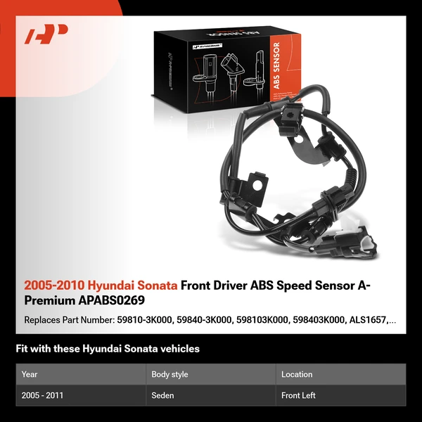 2005-2010 Hyundai Sonata Front Driver ABS Speed Sensor A-Premium APABS0269