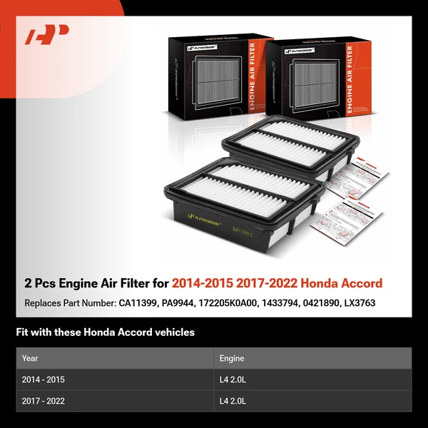 2 Pcs Engine Air Filter for 2014-2015 2017-2022 Honda Accord