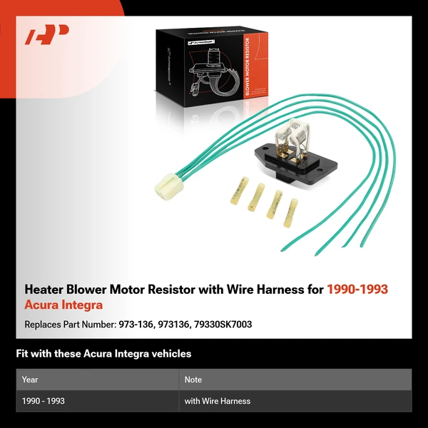 Heater Blower Motor Resistor with Wire Harness for 1990-1993 Acura Integra
