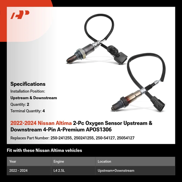 2022-2024 Nissan Altima 2-Pc Oxygen Sensor Upstream & Downstream 4-Pin A-Premium APOS1306