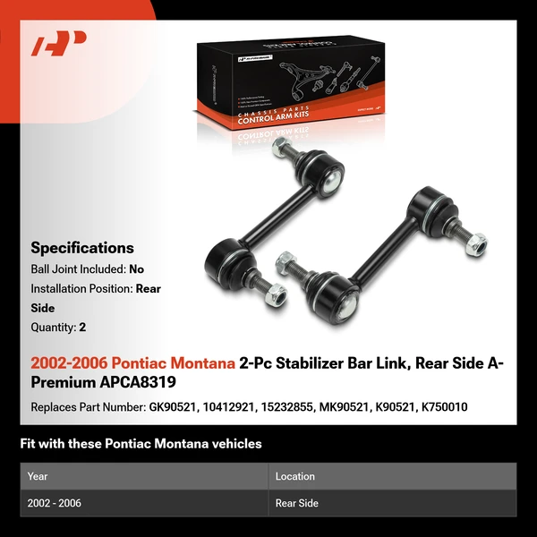 2002-2006 Pontiac Montana 2-Pc Stabilizer Bar Link, Rear Side A-Premium APCA8319