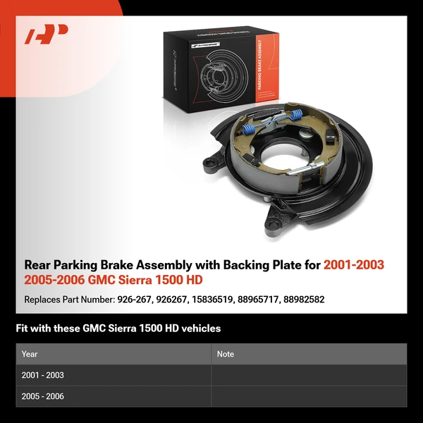 Rear Parking Brake Assembly with Backing Plate for 2001-2003 2005-2006 GMC Sierra 1500 HD
