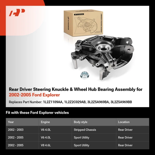 Rear Driver Steering Knuckle & Wheel Hub Bearing Assembly for 2002-2005 Ford Explorer