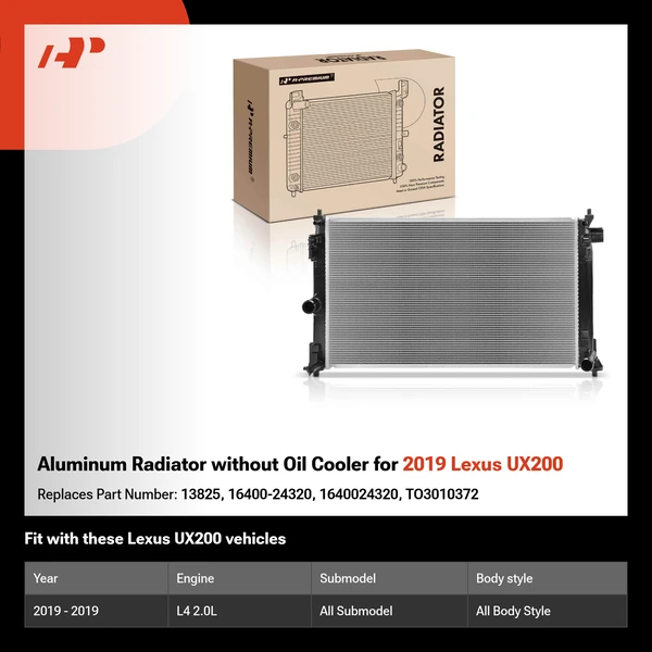 Aluminum Radiator without Oil Cooler for 2019 Lexus UX200
