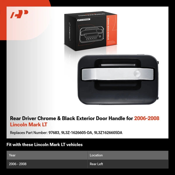 Rear Driver Chrome & Black Exterior Door Handle for 2006-2008 Lincoln Mark LT