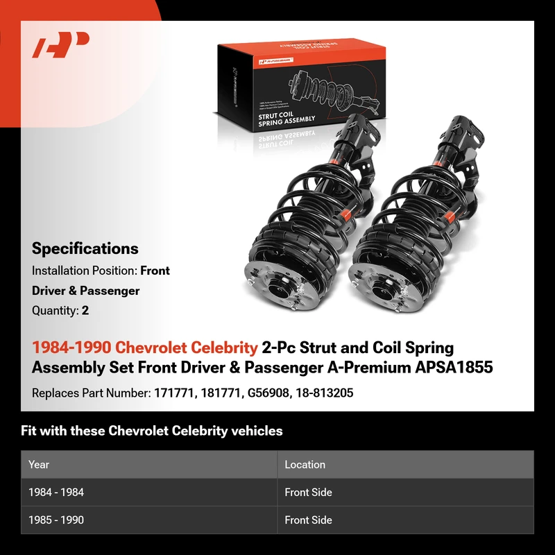 1984-1990 Chevrolet Celebrity 2-Pc Strut and Coil Spring Assembly Set Front Driver & Passenger A-Premium APSA1855