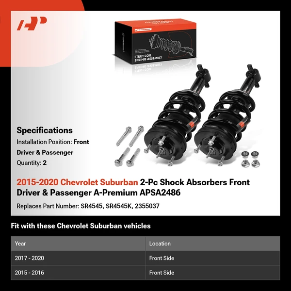 2015-2020 Chevrolet Suburban 2-Pc Shock Absorbers Front Driver & Passenger A-Premium APSA2486
