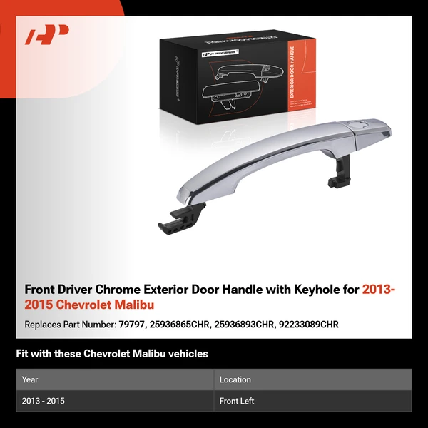 Front Driver Chrome Exterior Door Handle with Keyhole for 2013-2015 Chevrolet Malibu