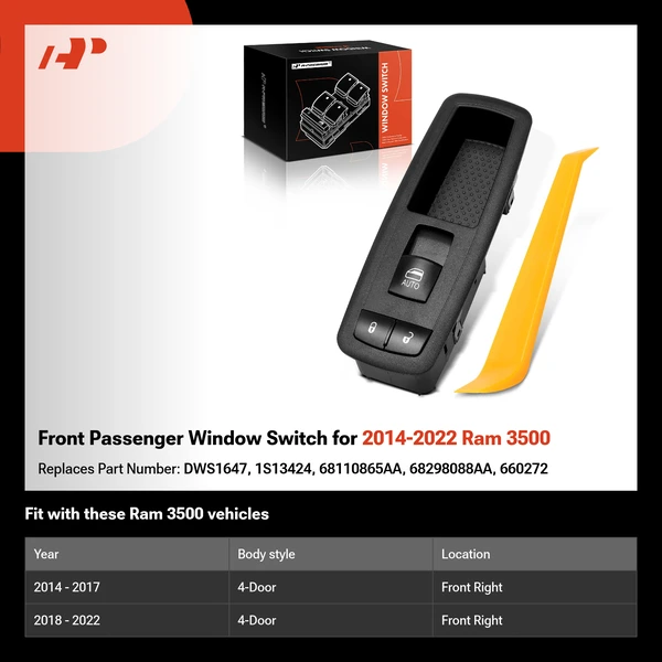 Front Passenger Window Switch for 2014-2022 Ram 3500