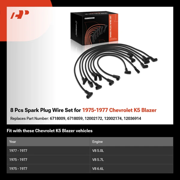 8 Pcs Spark Plug Wire Set for 1975-1977 Chevrolet K5 Blazer