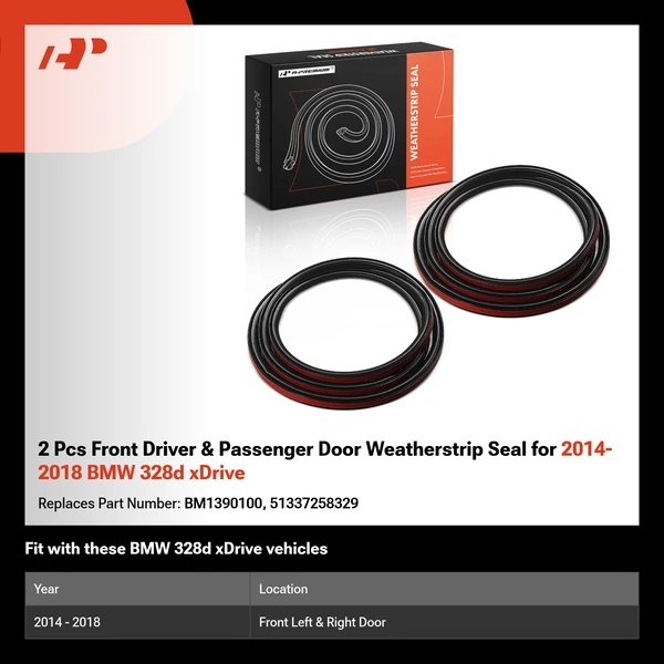 2 Pcs Front Driver & Passenger Door Weatherstrip Seal for 2014-2018 BMW 328d xDrive