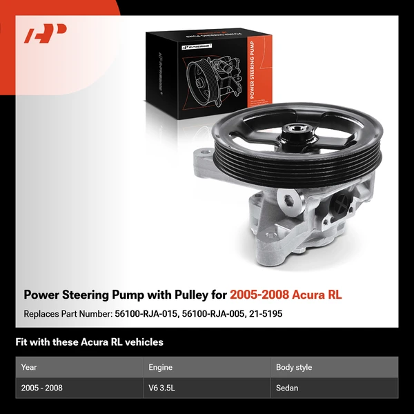 Power Steering Pump with Pulley for 2005-2008 Acura RL