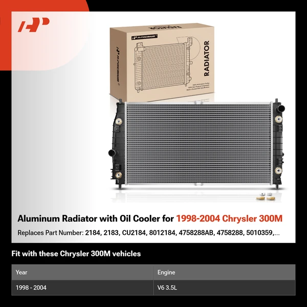 Aluminum Radiator with Oil Cooler for 1998-2004 Chrysler 300M