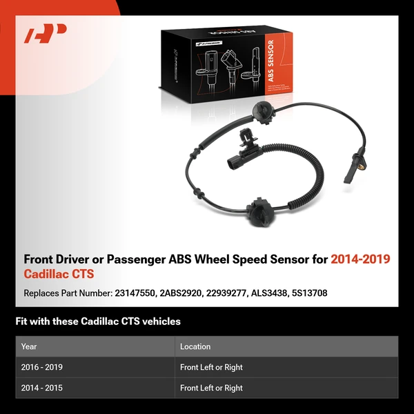 Front Driver or Passenger ABS Wheel Speed Sensor for 2014-2019 Cadillac CTS