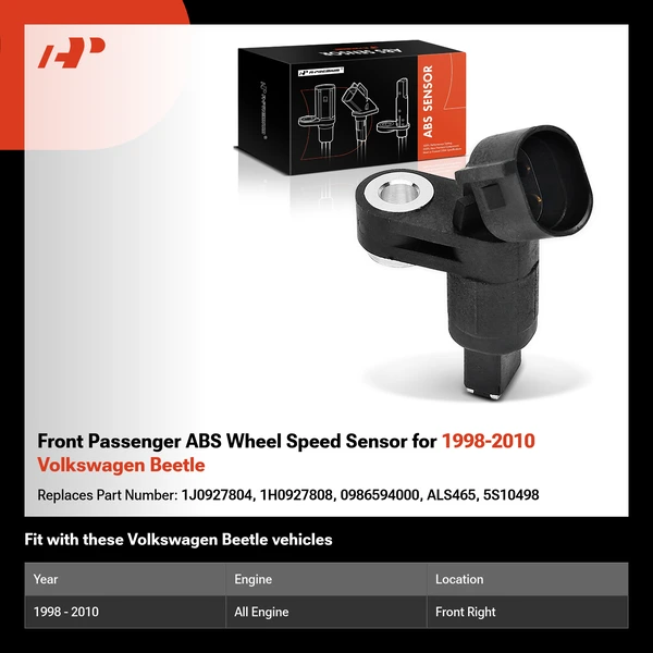 Front Passenger ABS Wheel Speed Sensor for 1998-2010 Volkswagen Beetle