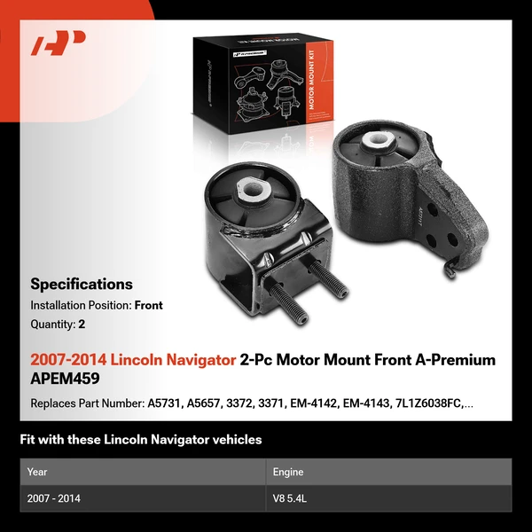 2007-2014 Lincoln Navigator 2-Pc Motor Mount Front A-Premium APEM459