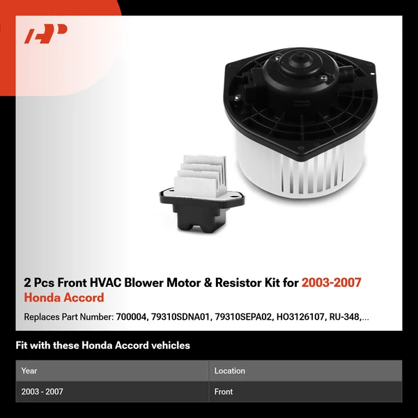 2 Pcs Front HVAC Blower Motor & Resistor Kit for 2003-2007 Honda Accord