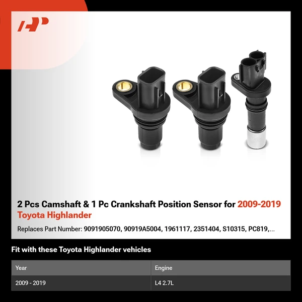 2 Pcs Camshaft & 1 Pc Crankshaft Position Sensor for 2009-2019 Toyota Highlander
