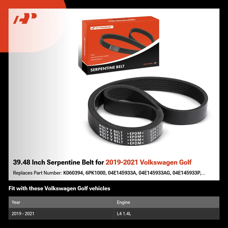 39.48 Inch Serpentine Belt for 2019-2021 Volkswagen Golf