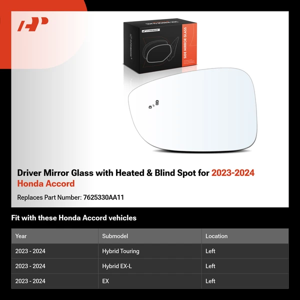 Driver Mirror Glass with Heated & Blind Spot for 2023-2024 Honda Accord