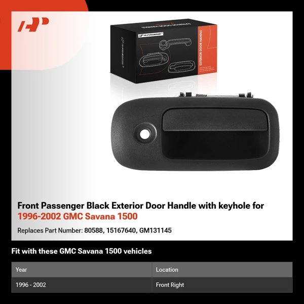 Front Passenger Black Exterior Door Handle with keyhole for 1996-2002 GMC Savana 1500