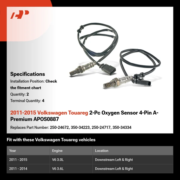 2011-2015 Volkswagen Touareg 2-Pc Oxygen Sensor 4-Pin A-Premium APOS0887