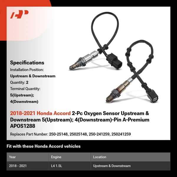 2018-2021 Honda Accord 2-Pc Oxygen Sensor Upstream & Downstream 5(Upstream); 4(Downstream)-Pin A-Premium APOS1288