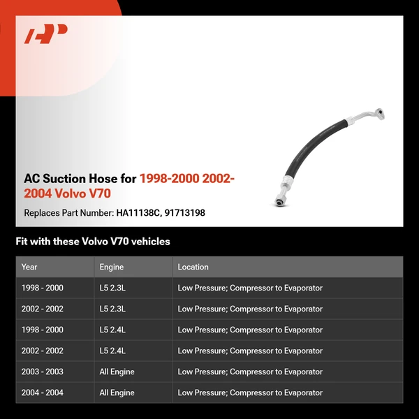 AC Suction Hose for 1998-2000 2002-2004 Volvo V70
