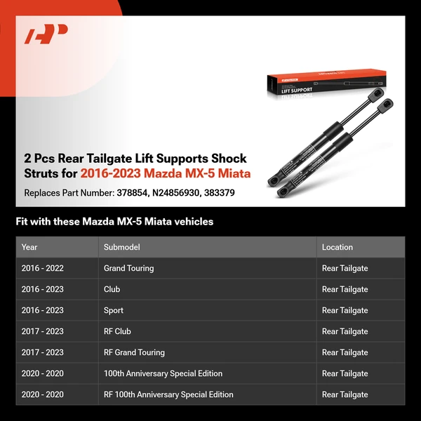 2 Pcs Rear Tailgate Lift Supports Shock Struts for 2016-2023 Mazda MX-5 Miata