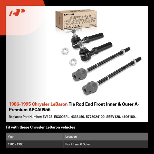 1986-1995 Chrysler LeBaron Tie Rod End Front Inner & Outer A-Premium APCA0956
