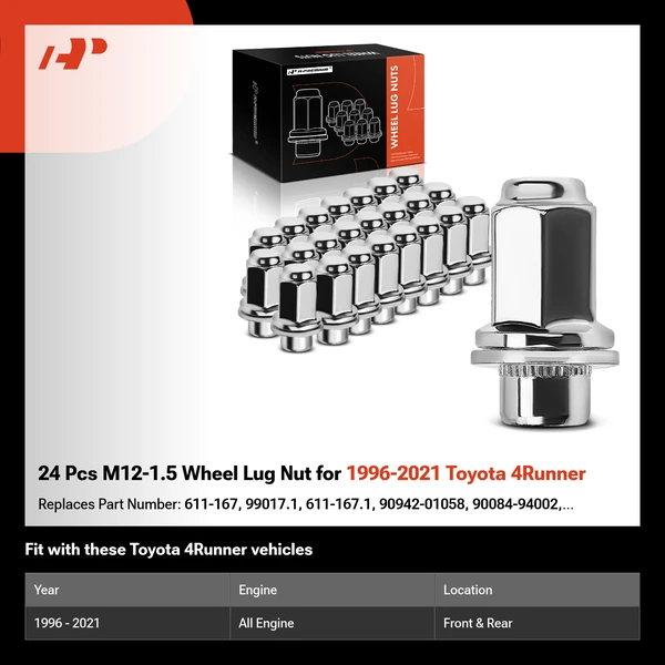 24 Pcs M12-1.5 Wheel Lug Nut for 1996-2021 Toyota 4Runner