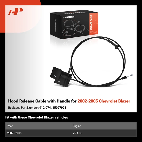 Hood Release Cable with Handle for 2002-2005 Chevrolet Blazer