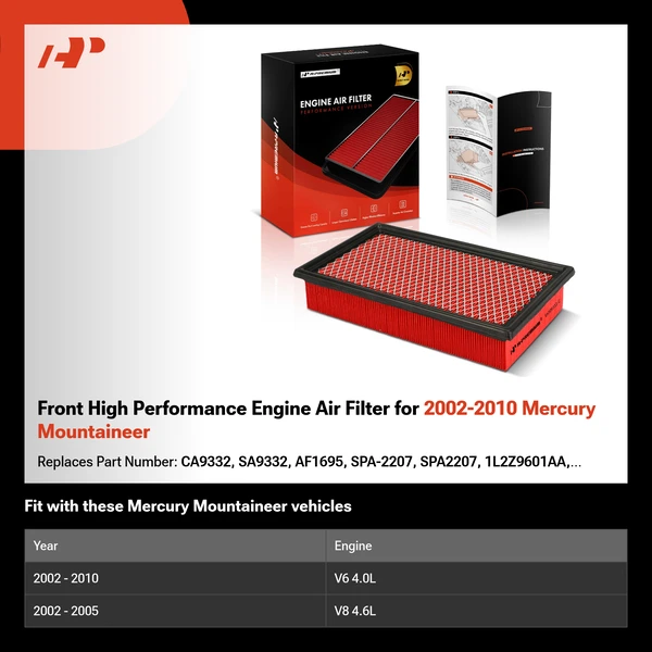 Front High Performance Engine Air Filter for 2002-2010 Mercury Mountaineer