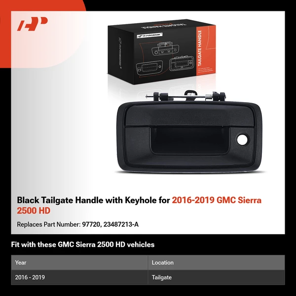 Black Tailgate Handle with Keyhole for 2016-2019 GMC Sierra 2500 HD