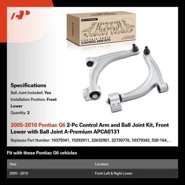2005-2010 Pontiac G6 2-Pc Control Arm and Ball Joint Kit, Front Lower with Ball Joint A-Premium APCA0131