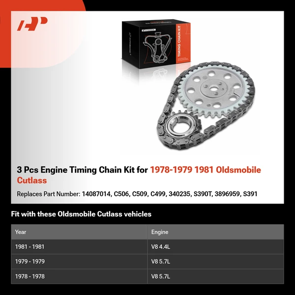 3 Pcs Engine Timing Chain Kit for 1978-1979 1981 Oldsmobile Cutlass