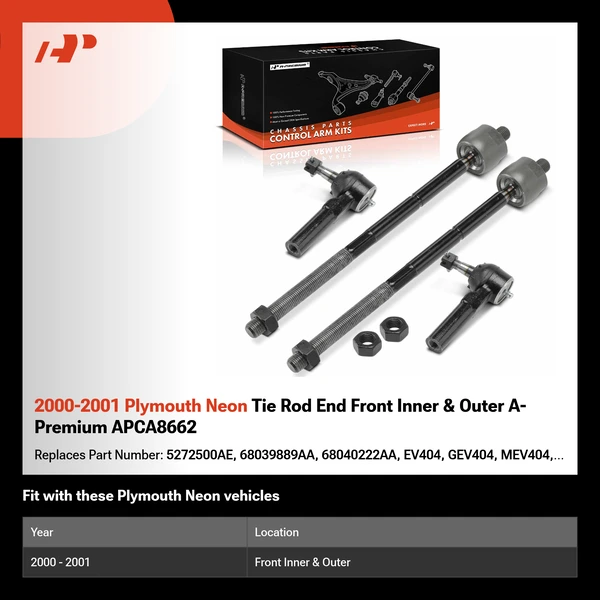 2000-2001 Plymouth Neon Tie Rod End Front Inner & Outer A-Premium APCA8662