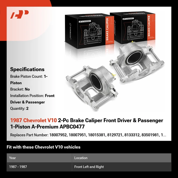 1987 Chevrolet V10 2-Pc Brake Caliper Front Driver & Passenger 1-Piston A-Premium APBC0477