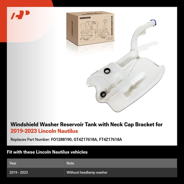 Windshield Washer Reservoir Tank with Neck Cap Bracket for 2019-2023 Lincoln Nautilus