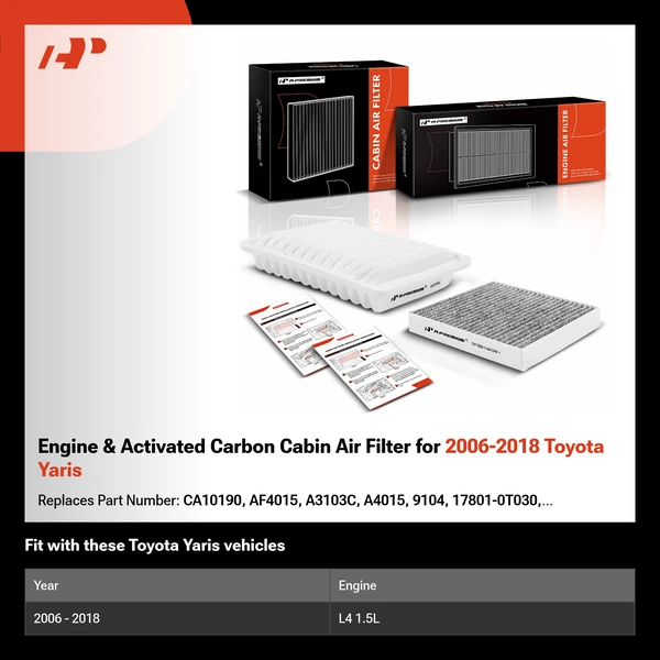 Engine & Activated Carbon Cabin Air Filter for 2006-2018 Toyota Yaris