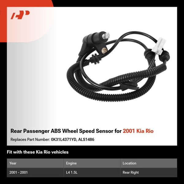 Rear Passenger ABS Wheel Speed Sensor for 2001 Kia Rio