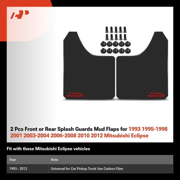 2 Pcs Front or Rear Splash Guards Mud Flaps for 1993 1995-1998 2001 2003-2004 2006-2008 2010 2012 Mitsubishi Eclipse