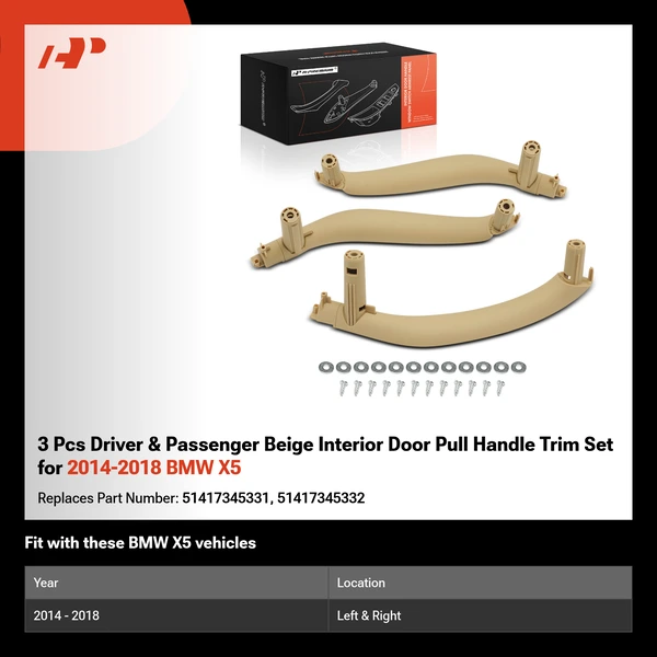 3 Pcs Driver & Passenger Beige Interior Door Pull Handle Trim Set for 2014-2018 BMW X5